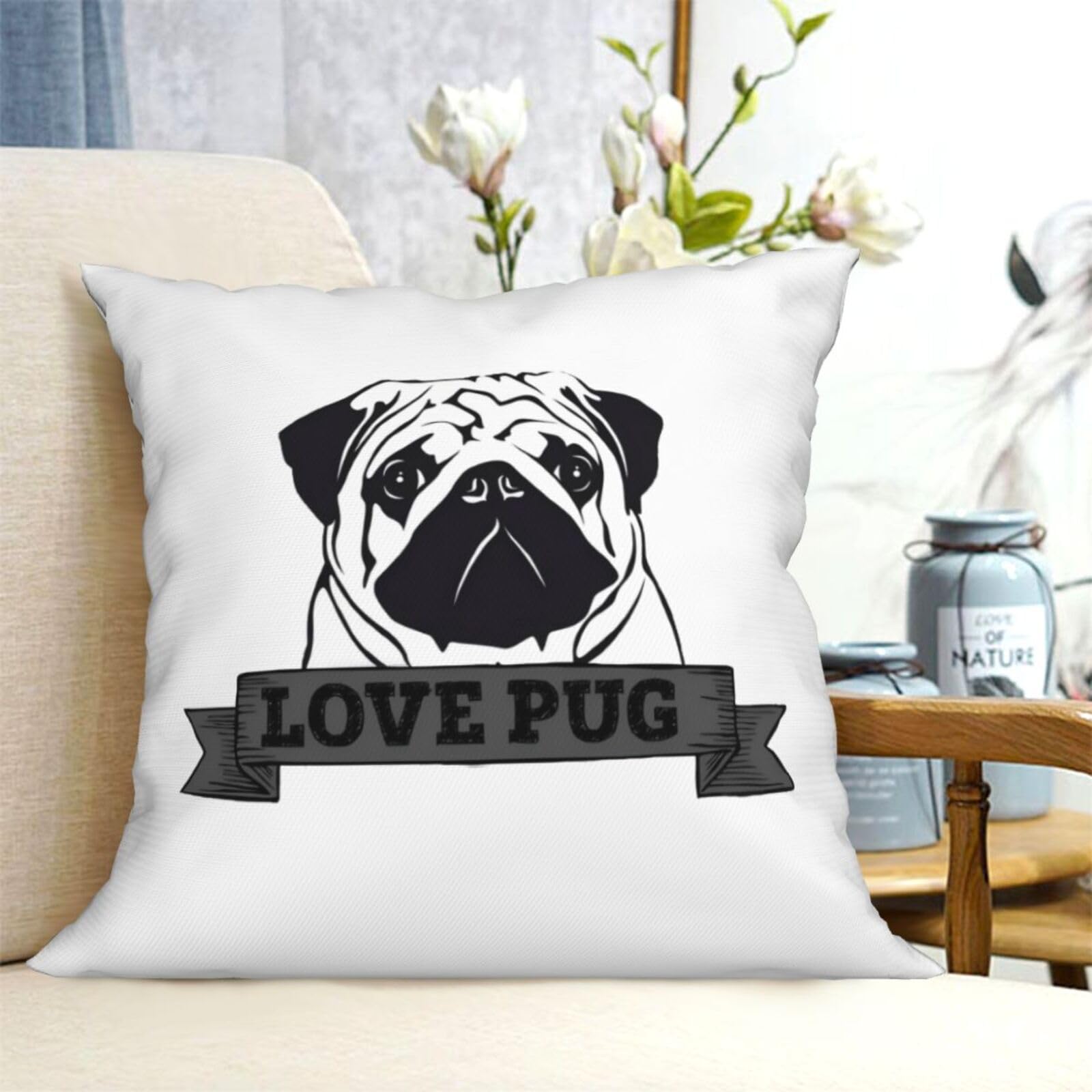 犬の顔　『パグ』クッションカバー Amazon.co.jp: クッションカバー パグ 犬 Pug 犬 40X40cm 柔らかい